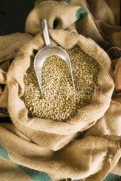 Raw Coffee Seeds Bulk Scoop Burlap Bag Agriculture Bean Stock photo © cboswell