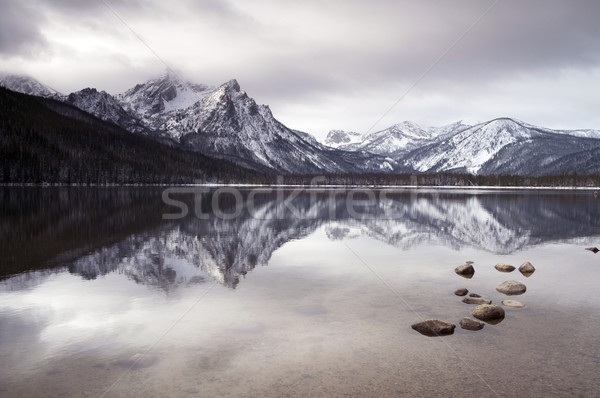 Stock photo: Sawtooth Mountain Lake Deep Winter Landscape Idaho National Recr