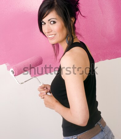 Festék falak barna hajú nő fal lakás Stock fotó © cboswell