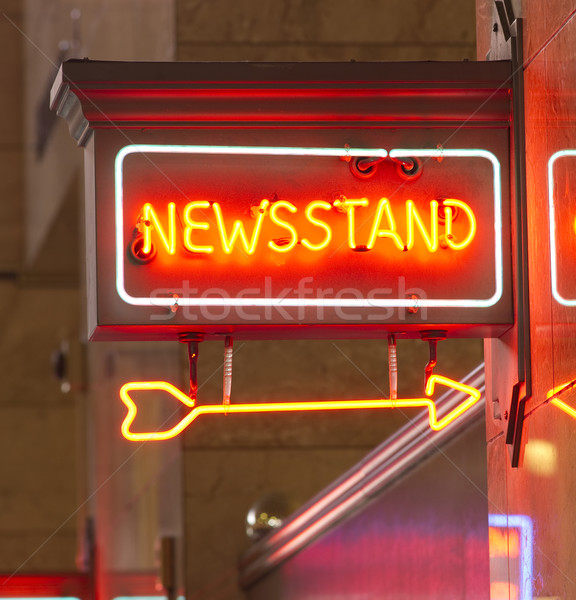 Newsstand Red Neon Sign Indoor Signage Arrow Pointing News Stock photo © cboswell