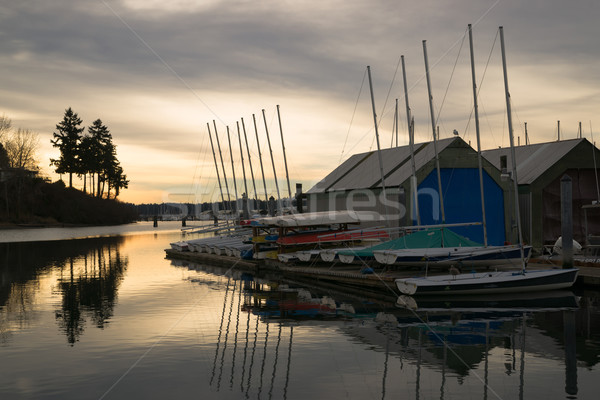 Stock photo: Overcast Sunrise Local Town Marina Puget Sound Nautical Scene