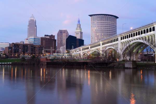 Cleveland Ohio Downtown City Skyline Cuyahoga River Stock photo © cboswell