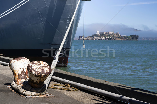 Large Ship Hull Anchor Bay Alcatraz Island California Stock photo © cboswell