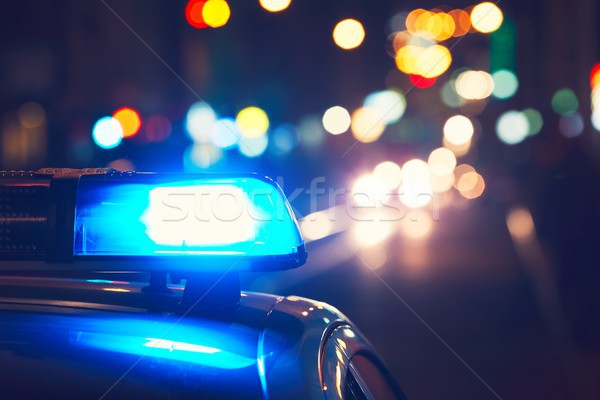 Poliţie maşină stradă pericol rutier albastru Imagine de stoc © Chalabala