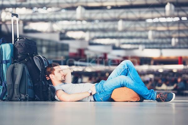 Wachten vertrek reiziger luchthaven vertraging vlucht Stockfoto © Chalabala