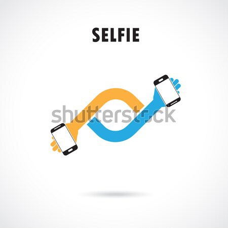 Taking selfie portrait photo on smart phone concept icon. Selfie Stock photo © chatchai5172