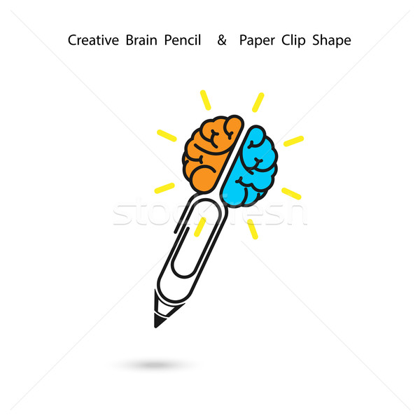 Creative brain pencil logo design,Paper clip sign.Concept of ide Stock photo © chatchai5172