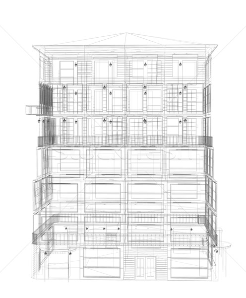 Highly detailed building. Wire-frame render Stock photo © cherezoff