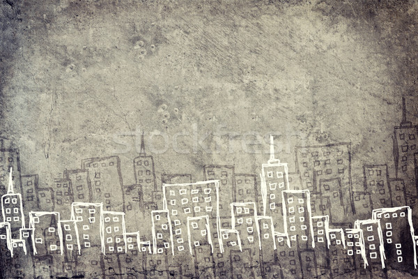 Concrete gray wall with fissure. Sketch of buildings Stock photo © cherezoff