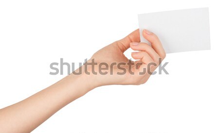 Womans arm offering small empty card Stock photo © cherezoff