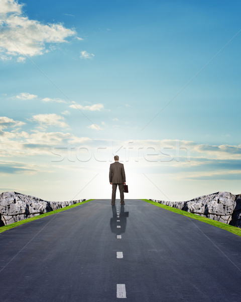 Businessman walking on road with mountains Stock photo © cherezoff
