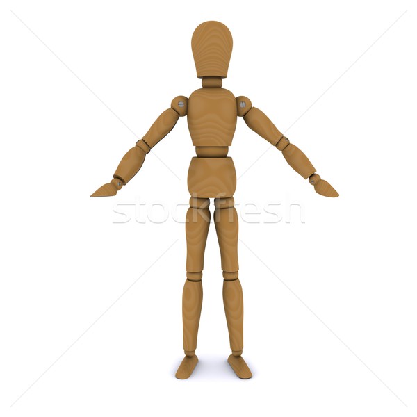 Wooden doll stands, hands to the sides. 3D rendering Stock photo © cherezoff