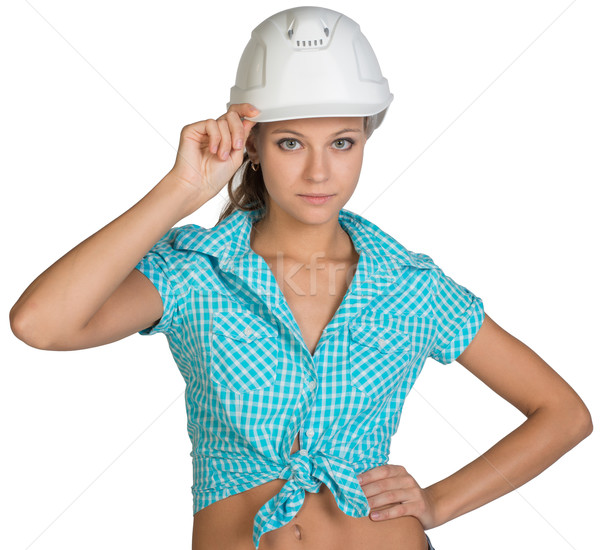 Pretty girl in shorts, shirt holding white helmet Stock photo © cherezoff