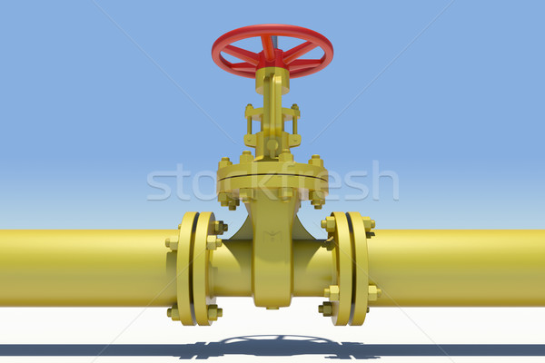 Yellow pipe and valve. Sky as backdrop Stock photo © cherezoff