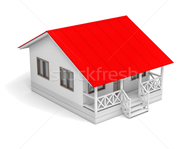 Domu czerwony dachu weranda widok z lotu ptaka 3d ilustracji Zdjęcia stock © cherezoff