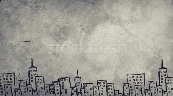 Concrete gray wall with fissure. Sketch of buildings Stock photo © cherezoff