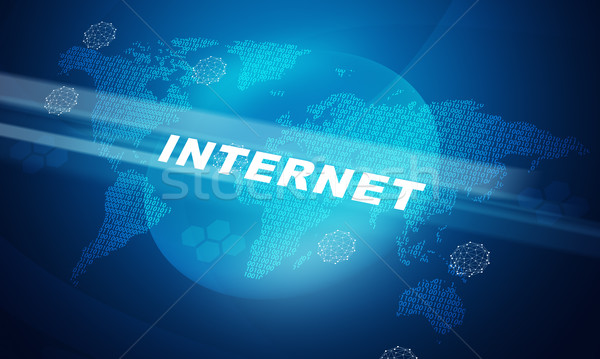 Stockfoto: Internet · woord · wereldkaart · abstract · Blauw