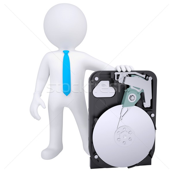3D weißen Mannes halten Festplatte isoliert Stock foto © cherezoff