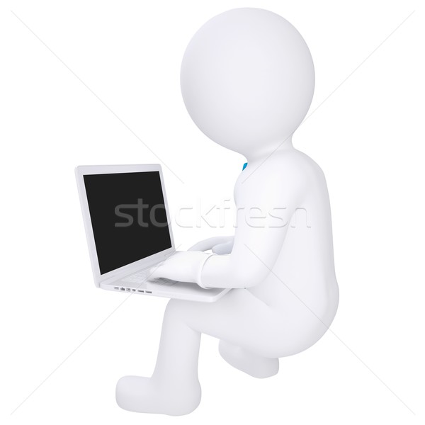 3d white man sitting with a laptop Stock photo © cherezoff