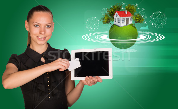 Boş kart tablet yeşil 3D toprak model Stok fotoğraf © cherezoff