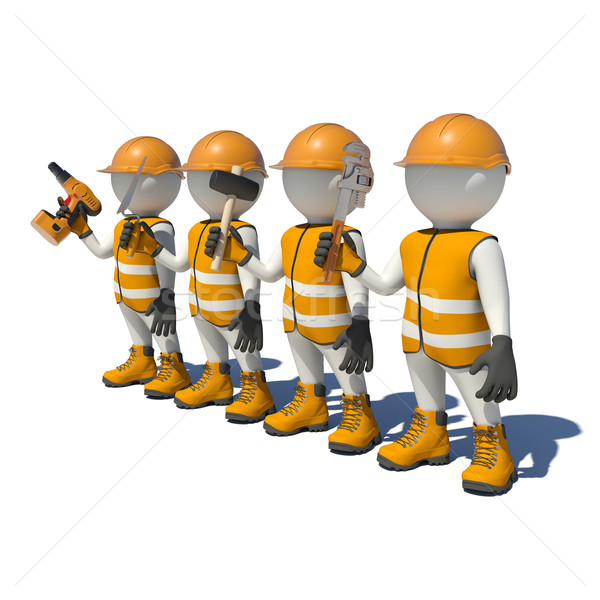 Workteam in special clothes, shoes and helmet holding tools Stock photo © cherezoff