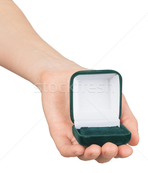 Open ring box in humans hand Stock photo © cherezoff