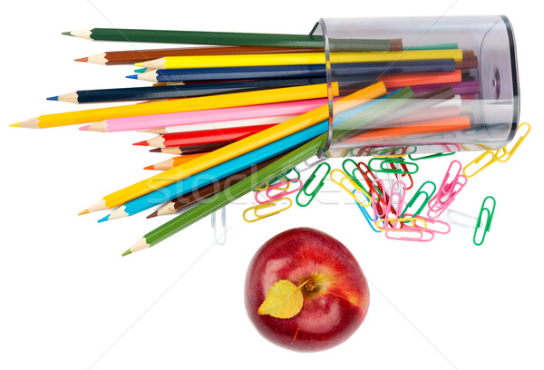 Fraîches pomme rouge crayons papier fruits vert [[stock_photo]] © cherezoff