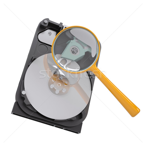 Hard disk under a magnifying glass Stock photo © cherezoff