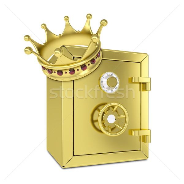 Arany korona széf izolált fehér pénz Stock fotó © cherezoff
