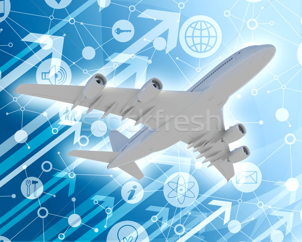 Bottom view of jet with arrows and icons Stock photo © cherezoff