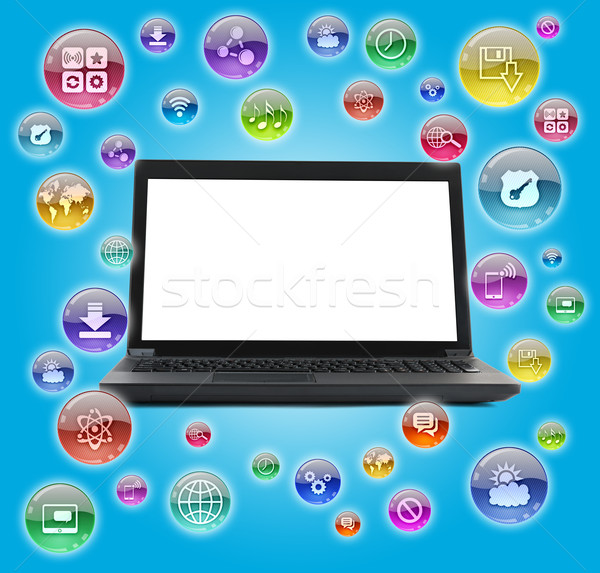 Portátil Screen los iconos de ordenador negro azul fondo Foto stock © cherezoff