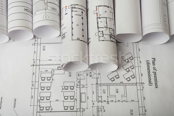 építészet terv tekercsek tervrajzok felső kilátás Stock fotó © cherezoff