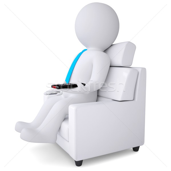 3d white man sitting in chair with remote control Stock photo © cherezoff