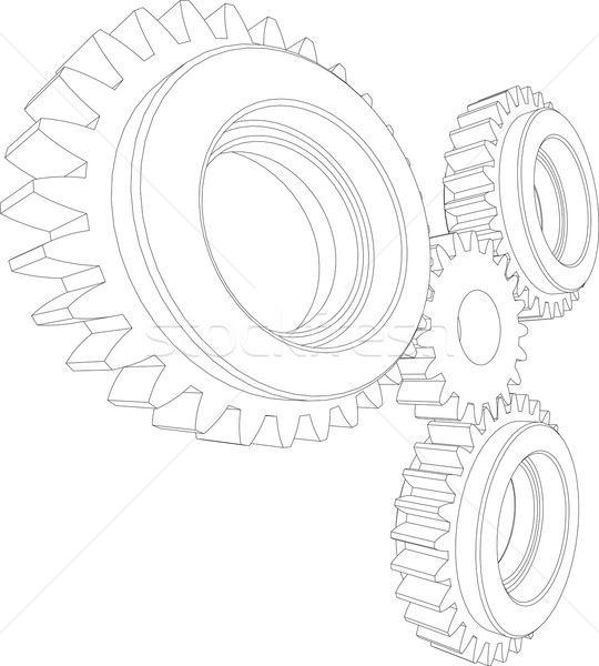 Sketch of wire-frame gears. Perspective view. Teamwork concept. Vector illustration Stock photo © cherezoff