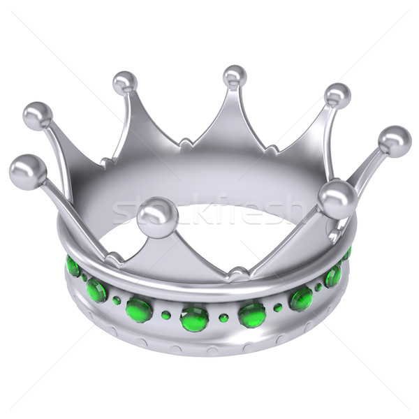 Srebrny korony odznaczony zielone odizolowany oddać Zdjęcia stock © cherezoff