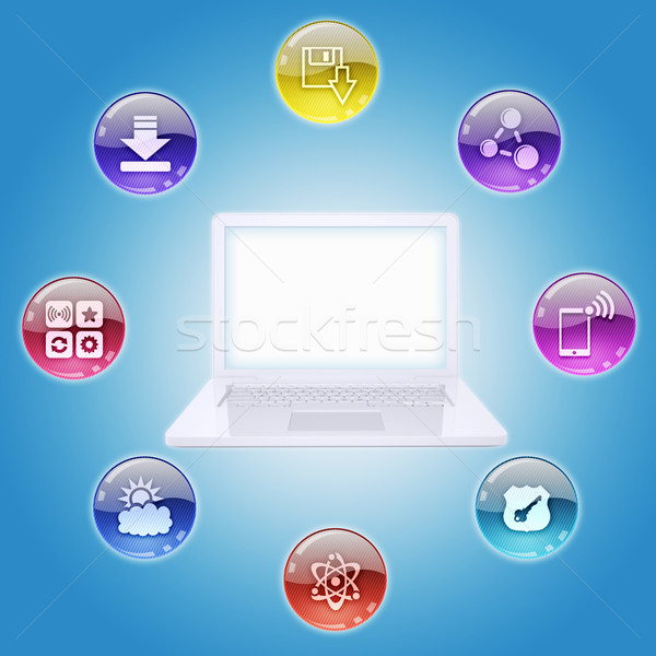 Laptop program icoane afaceri calculator Imagine de stoc © cherezoff