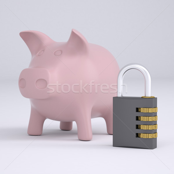 кодовый замок розовый Piggy Bank оказывать серый деньги Сток-фото © cherezoff