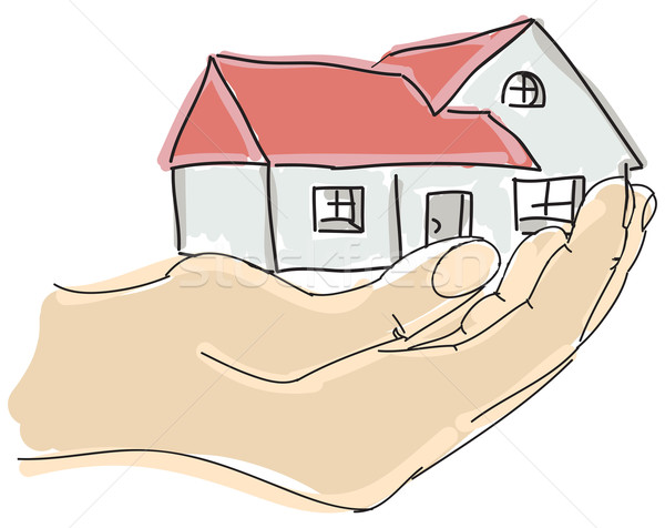 Drawn colored humans hand holding house Stock photo © cherezoff
