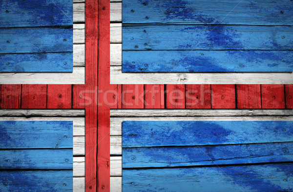 Icelandic flag painted on wooden boards Stock photo © cherezoff