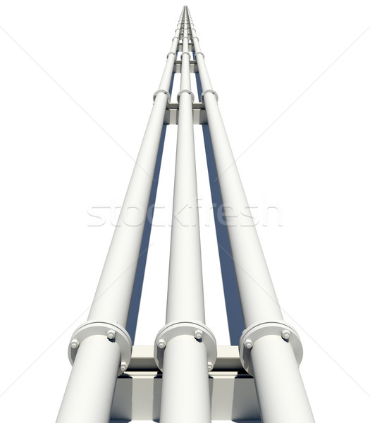 Three white industrial pipes stretching into distance. Top view. Isolated Stock photo © cherezoff