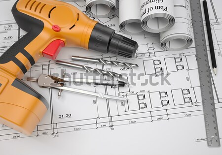 Screw driver on draft with cramps Stock photo © cherezoff