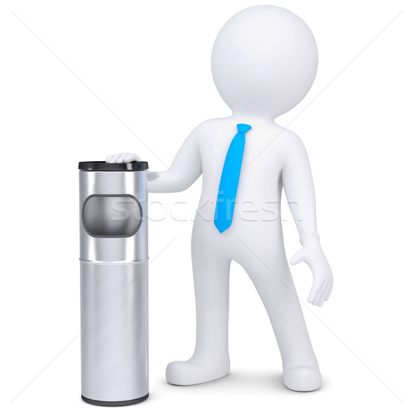 Stock photo: 3d white man with a trash can