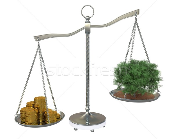 Tree and money to balance scales. Isolated on white background Stock photo © cherezoff