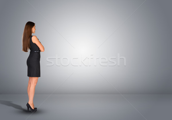 деловая женщина Постоянный пусто серый комнату вид сзади Сток-фото © cherezoff