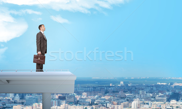 Businessman standing on roof Stock photo © cherezoff