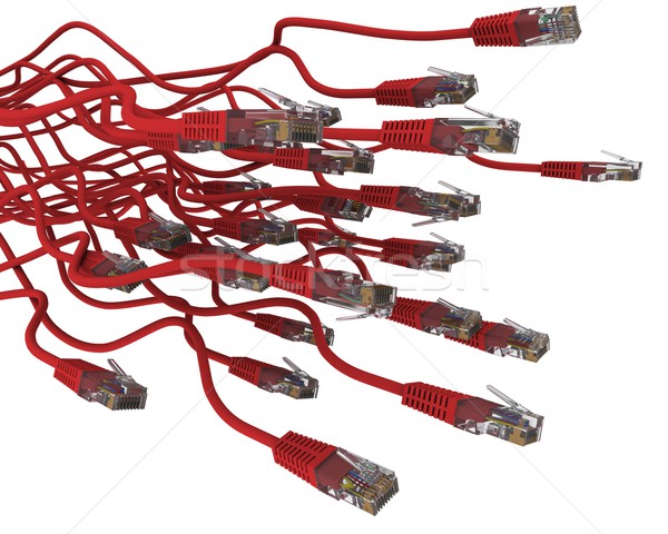 Stock fotó: Csoport · piros · hálózat · kábel · fehér · számítógép
