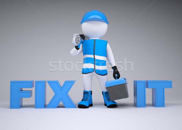 3d man with wrench and tool box Stock photo © cherezoff