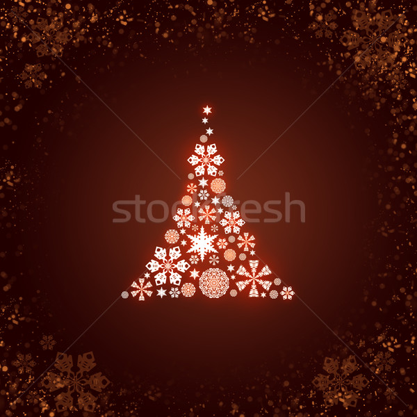 Stock foto: Weihnachtsbaum · weiß · Schneeflocken · dunkel · rot · abstrakten