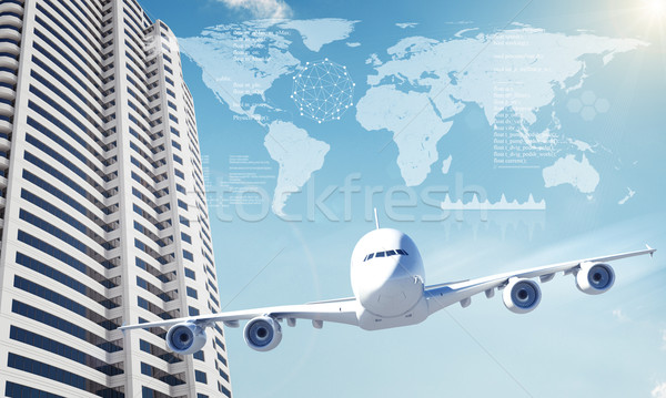 Jet with world map and business center Stock photo © cherezoff