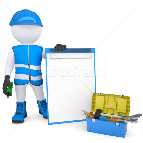 3d white man in overalls with checklists and tools Stock photo © cherezoff